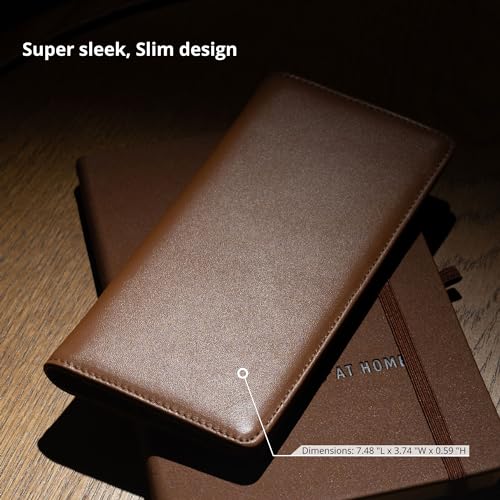 Image of Alldaily Bifold Slim Long Wallet for Men RFID-Blocking Thin Card Holder with ID Window (Leather Brown)