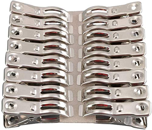 FOMMEN Clothes Pins 32 Pcs Metal Beach Chair Towel Clips,Heavy Duty Stainless Steel Clothespin, Row Cover Clips,Garden Clips,Greenhouse Clamps