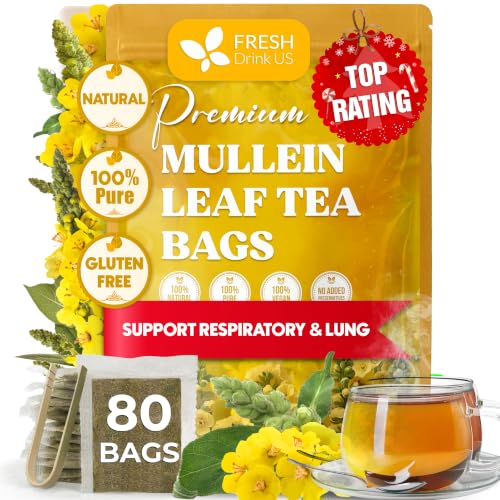 Image of FreshDrinkUS, Premium 80 Mullein Leaf Tea Bags - 100% Natural, Pure, & Caffeine-Free Herbal Tea for Lung - Loose Leaf, No Sugar, Vegan, Gluten-Free, Made with Natural Material Tea Bags