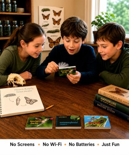 Image of Nature Flipbook 3-Pack for Kids 6-12, Animation Flip Books for Children | Butterfly, Frog & Hummingbird Story on Flip Book Paper, Educational STEM Flipbook Set for Boys & Girls, Animated Science