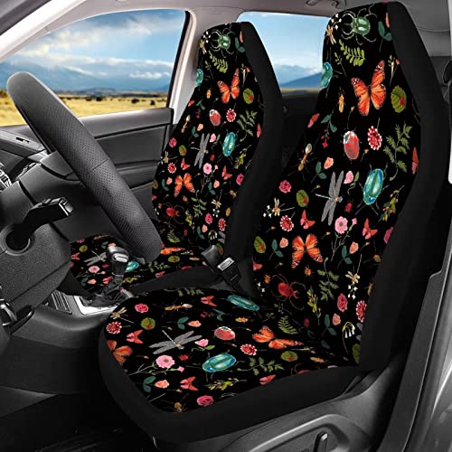 Polero 4 Pcs Full Set Car Seat Covers Forest Butterfly Dragonfly Floral Front Seat Protector With Split Rear Bench Back Seat Cushion Covers #TOP1