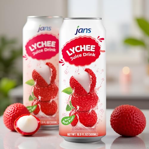 Lychee Juice Drink with Pulp, 16.9 oz (Bulk Pack of 12) by Jans — Fat-Free, Cholesterol-Free, Refreshing Taste of the Tropics