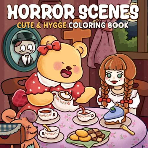 Horror Scenes: A Cute & Cozy Coloring Book for Adults and Teens Featuring Animal Characters in Creepy Movie Parodies for Relaxation