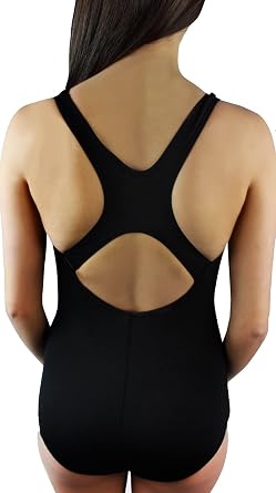 Women's Aquashape Black and White Color Block Conservative Lap Suit
