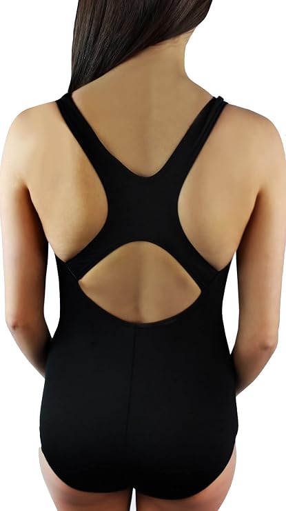 Women's Aquashape Black and White Color Block Conservative Lap Suit