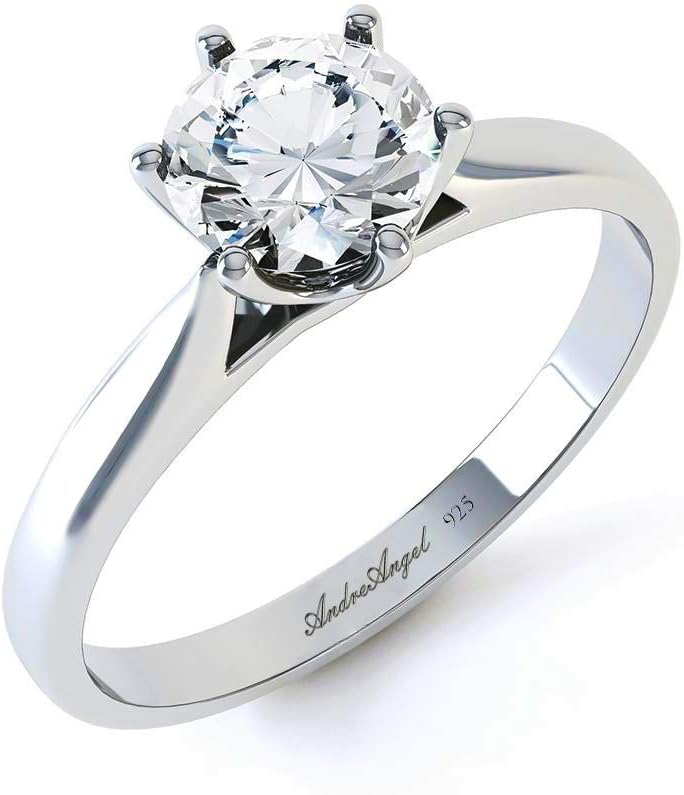 AndreAngel Engagement Ring Wedding Solitaire Solid Sterling Silver 925 w/Round-Cut Cubic Zirconia Stones 5A+ 0.75 Carats Promise Anniversary Bridal Valentines Jasmine Design