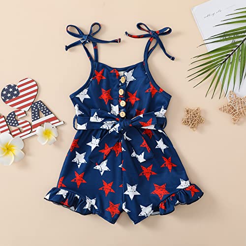 Sdghg Kid Baby Girl 4Th Of July Clothes One-Piece Star Print Jumpsuit Summer Overalls Sleeveless Onesie Strap Bodysuit (Blue, 2-3 Years) #TOP1