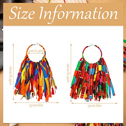 Sureio 2 Pairs African Fabric Tassel Earrings Set Ankara Fringe Hoop Earrings Fashion African Cloth Print Jewelry for Women Accessories3
