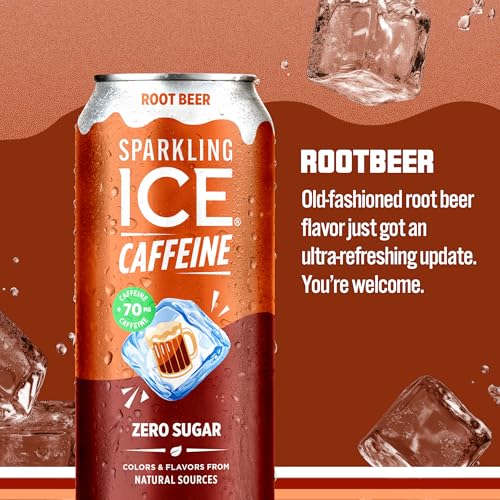 Image of Sparkling Ice Caffeine Soda Shoppe Root Beer Perfectly Caffeinated Sparkling Water with 70mg Caffeine, Zero Sugar, with Antioxidants and Vitamins, 16 fl oz Cans (Pack Of 12)