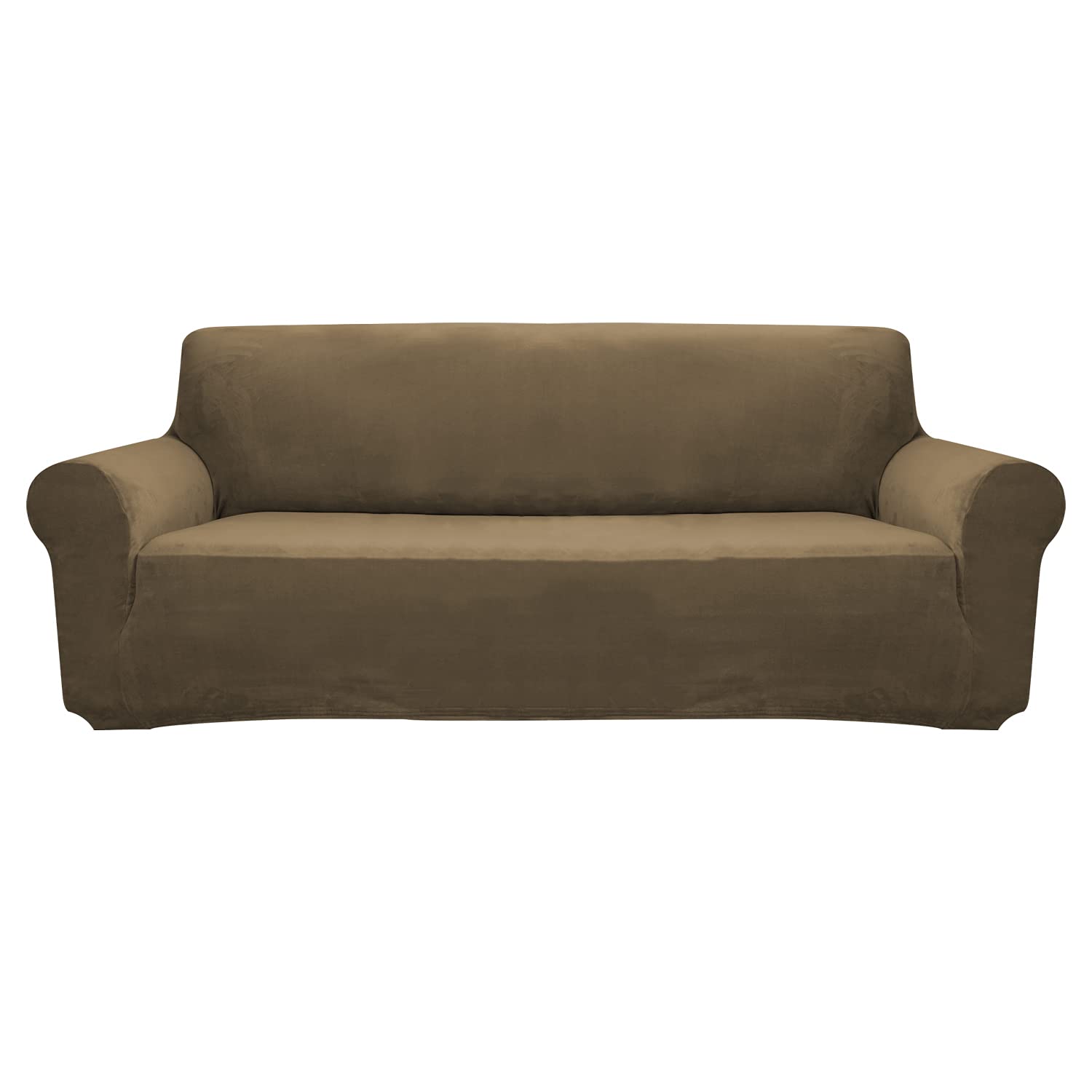 Housse canapé extensible marron protection meuble élastique peluche 122-172cm