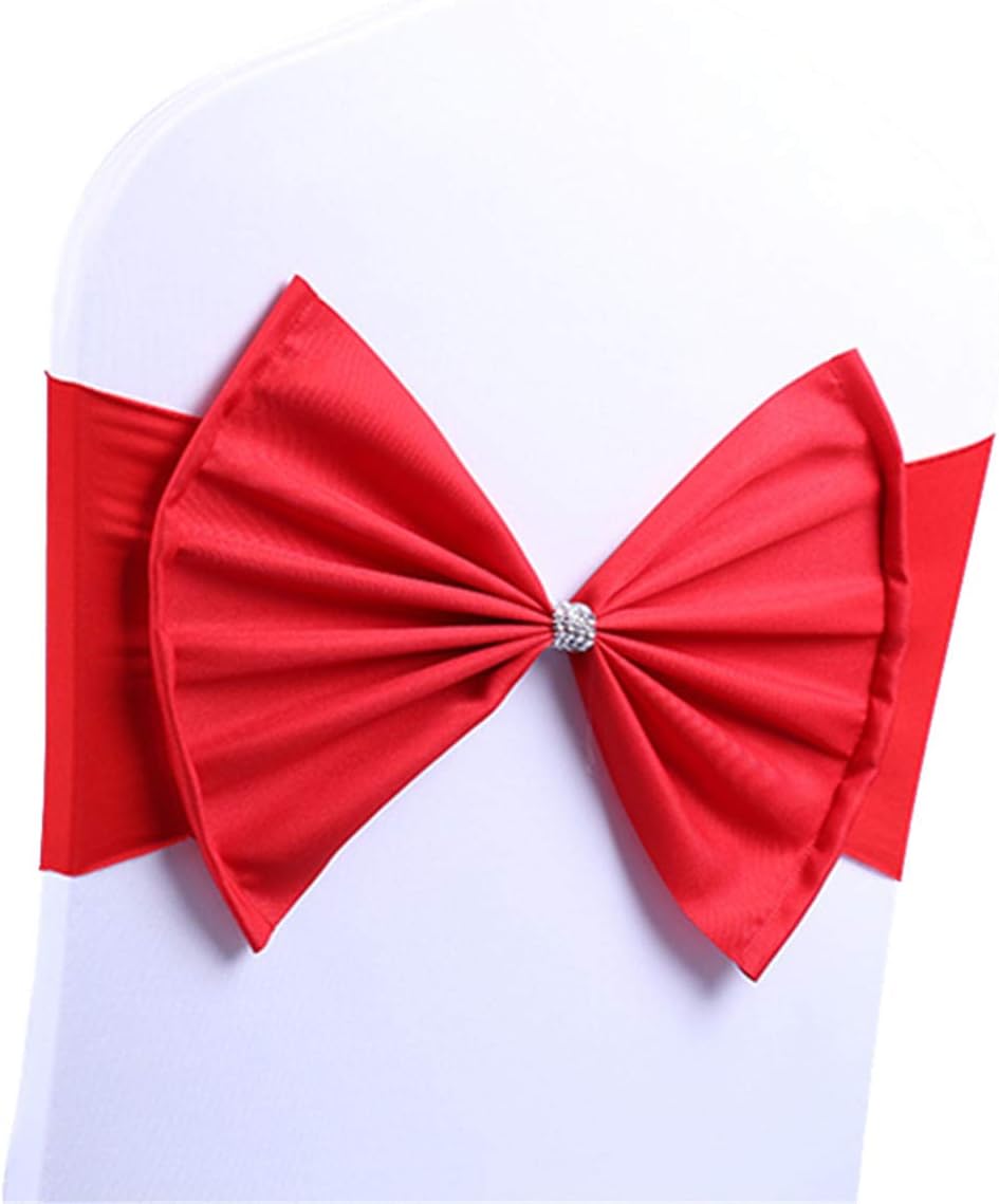 LORIE Gold Wedding Chair Sashes Bow Spandex Chair Cover Bands Party Chair Ribbons for Baby Shower Banquet Christmas Thanksgiving Decorations (5, Red)
