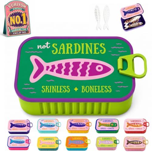 Vintage Sardine Tin Jewelry Box Travel Organizer with Fish Shaped Holders