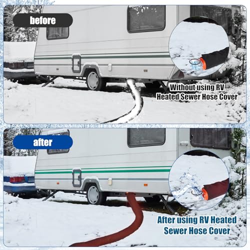 Image of Glooglitter 15 ft RV Heated Sewer Hose Cover RV Sewer Hose Kit -20F Rvs Heated Waste Discharge Hosepipe, Heating Sleeve for Rvs Camper Accessories, Not Including Hosepipe(Black)