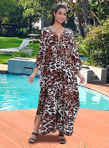 Image of Yanziliu Kaftan Dress for Women,Plus Size Hawaiian Batwing Sleeve Beach Cover Up Summer Swimsuit Dresses
