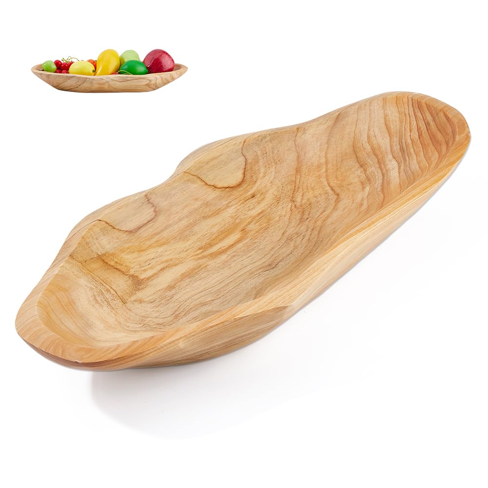 DICOSMETIC Ciotola per frutta in legno, unica ciotola per frutta in legno, snack e frutta, rustica, decorazione in legno, per frutta e verdura, visualizzazione 40 x 16,8 x 5,8 cm
