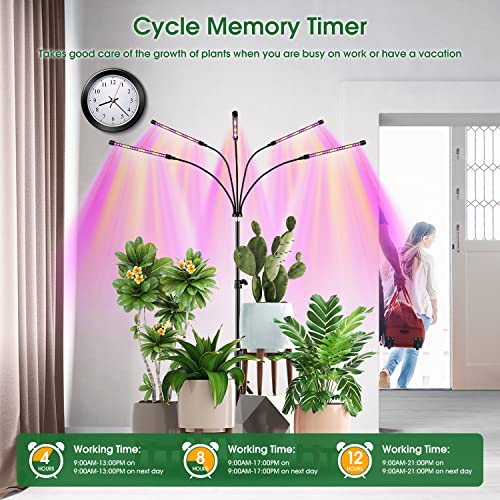 Wolezek Plant Light For Indoor Plants, Upgraded [5-Heads] Full Spectrum Grow Light With Stand, Led Grow Light Floor Lamp With Auto 4/8/12H Timer, Dual Remote, Adjustable Tripod 15-61In #TOP4