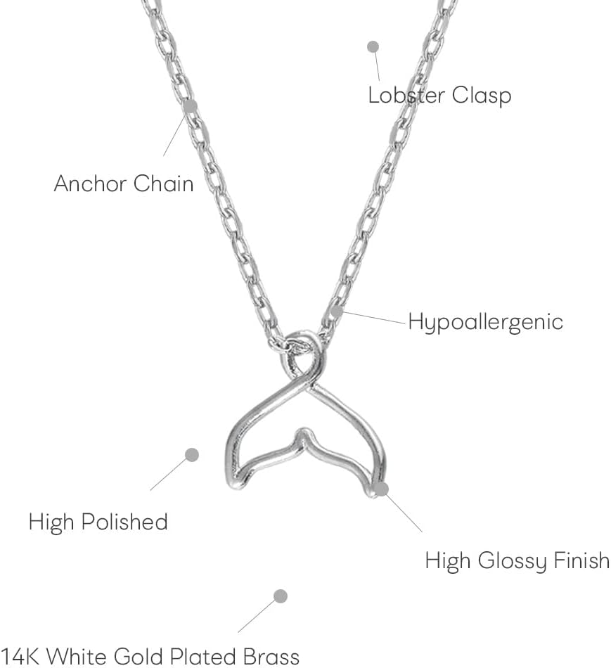 MUSTHAVE Whale Tail Necklace for Women, 18K Gold Plated Dainty Minimalist Pendant, Simple Lucky Charm Jewelry Gift, Ocean-Inspired Design, Message Card, Lucky Pendant, 16+2" Extender (White Gold) - Image 4