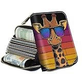 JNFBWULO Zipper Wallet for Women, RFID Blocking Small Credit Card Holder with Accordion Design, Compact PU Leather Zipper Purse with Gift Box, Giraffe Glasses Pattern