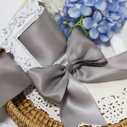 Image of Double Face Silver Satin Ribbon 2 inch X 25 Yards Polyester Silver Ribbon for Gift Wrapping Very Suitable for Weddings Party Invitation Decorations and More