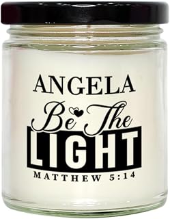Bible Verse for Angela Candle,Christmas Gifts for Angela Be The Light Mattew 5:14 Gifts for Women Coworker Angela Name Birthday Candle Christmas Gifts, Housewarming, Soy Wax, Scented, Decor