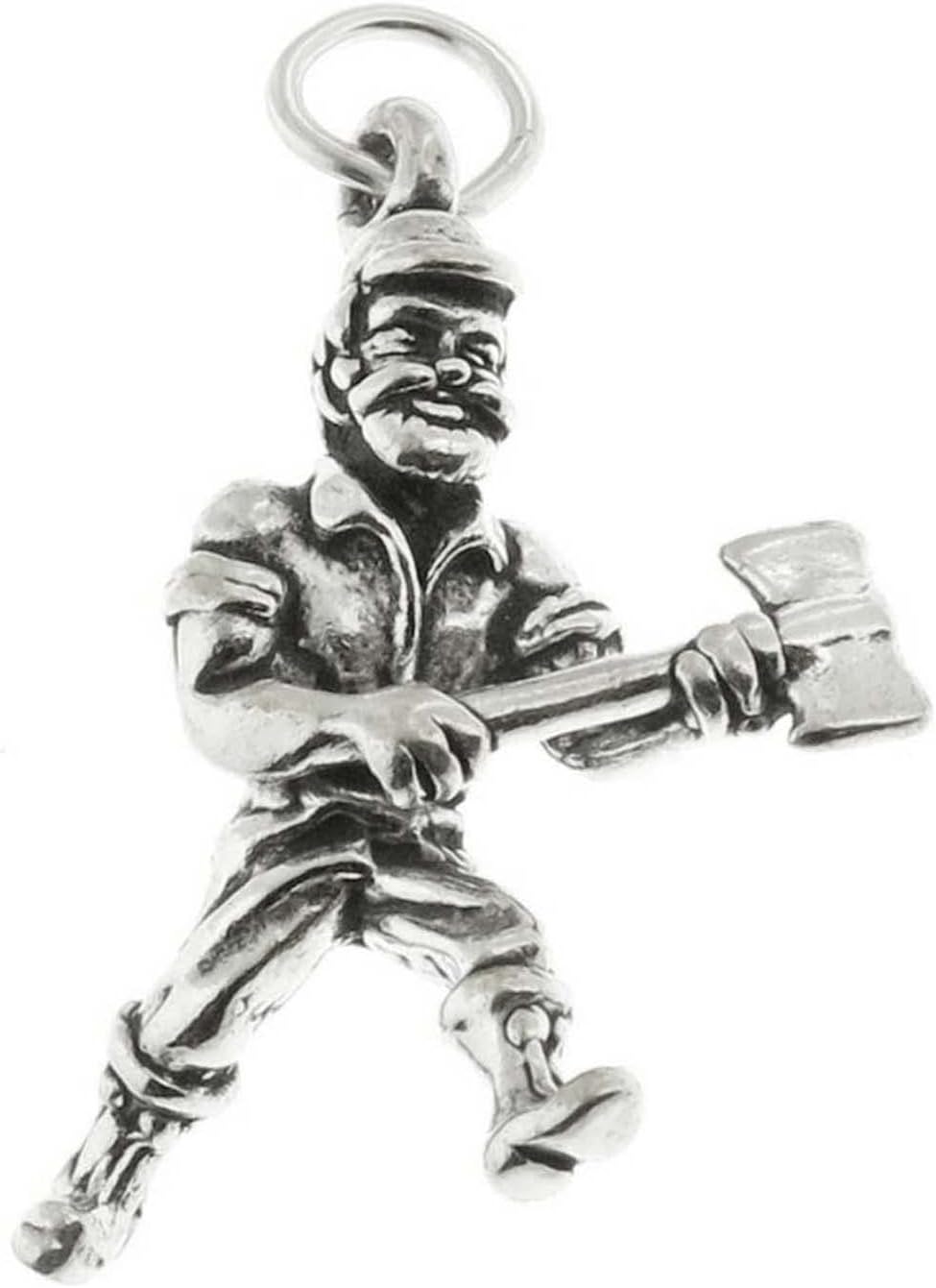 Lumberjack Paul Bunyan Wood Cutter Logger 3D 925 Solid Sterling Silver Charm Pendant Bracelet Jewelry Making Supply