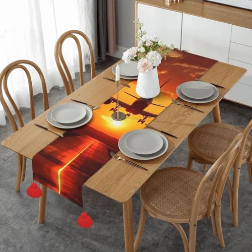 Chemin de table en coton et lin de qualité supérieure avec pompons délicats 152cm - 2