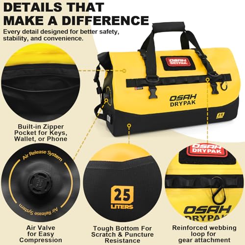 Image of OSAH DRYPAK Waterproof Duffel Bag 25L /40L /60L - Heavy-Duty Motorcycle Tail Bag, Roll-Top Dry Bag for Travel, Camping, Boating, Kayaking, Outdoor Adventure