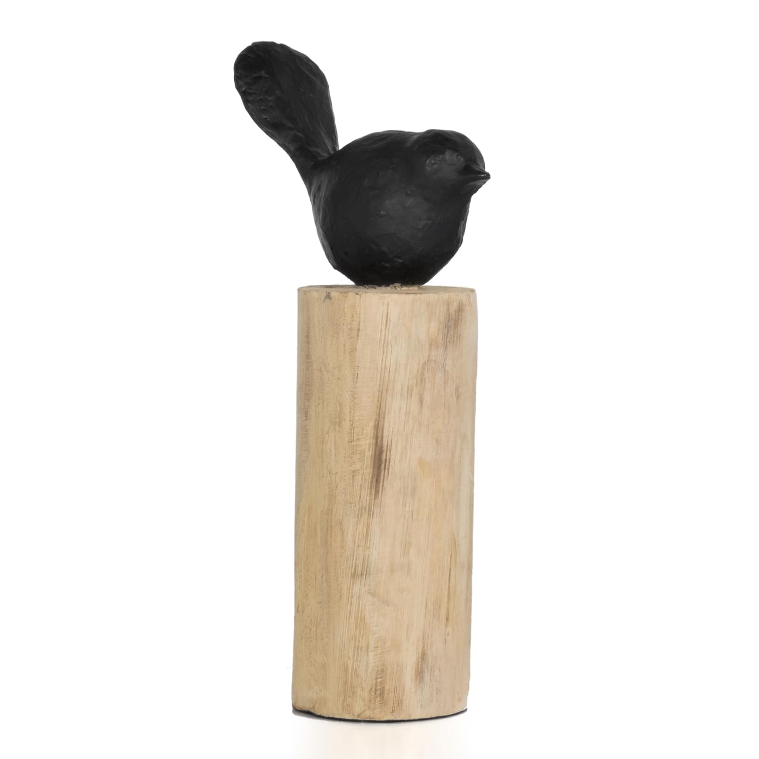 Moritz Skulptur I Vogel auf Baumstammm mittel I 15 x 7 x 27,5 cm I Holzdeko I Skulpturen Deko I Modern I Wohnzimmer I aus Holz I Holzskulptur