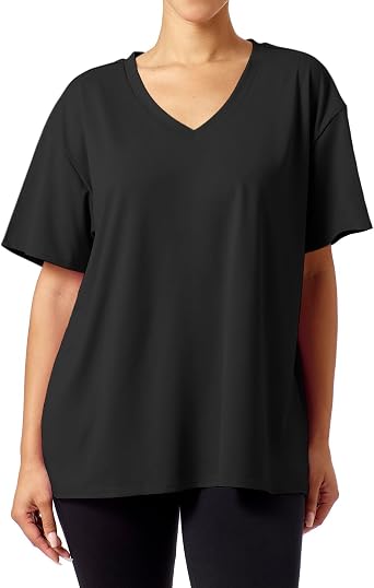 HUE Womens Oversized Boyfriend T Shirts Short Sleeve Vneck Casual Loose Basic Tee Shirts Plus Size Tops