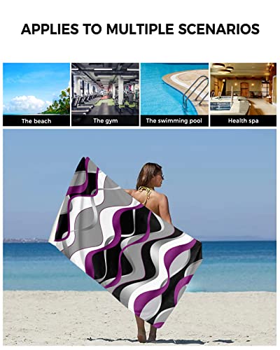 Abstract Purple Bath Towels For Bathroom Set - Luxury Microfiber Towels Gifts For Women,Quick Dry Beach Kitchen Hand Hair Face Towel Dish Washcloth,Black Grey White Modern Abstract Stripes Towels+Set #TOP5
