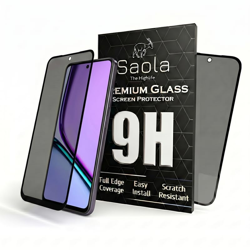 Image of Saola Ultra Privacy Tempered Glass For Realme C67 5G (PACK OF 1) with Free Installation Kit. Full screen Coverage. Free Replacement If Received Damaged - 6.72 inch