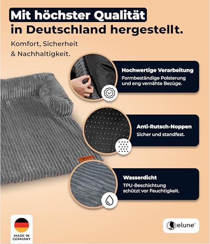 Belune Hundecouch Deluxe - waschbar [Dunkelgrau, S - 80cm x 75cm] Hundebett Plüsch, Hundecouch, Sofaschutz kleine & Mittelgroße Hunde