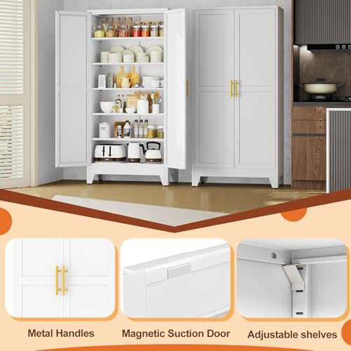 Image of White Metal Storage Cabinet,75 inch Steel Cabinets for Home Office, Kitchen Pantry Storage Cabinet with Doors and 5 Adjustable Shelves, Tool Cabinets, for Office, Home, Garage, School, 36 inch W