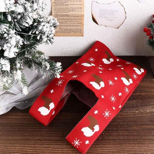 Knitted Bag 3PCS Christmas Atmosphere Knot Wrist Bag Simple Cute Knitted Bag Women's Handbag Fashion Simple Tote Bag Purses Ladies Reusable Portable Shopping Bag2