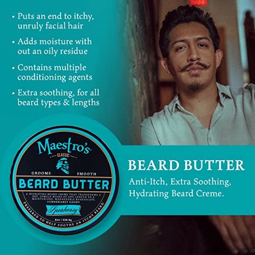 Maestro's Classic Beard Butter | Anti-Itch, Extra Soothing, Hydrating Beard Creme For All Beard Types & Lengths- Speakeasy Blend, 4 Ounce #TOP3