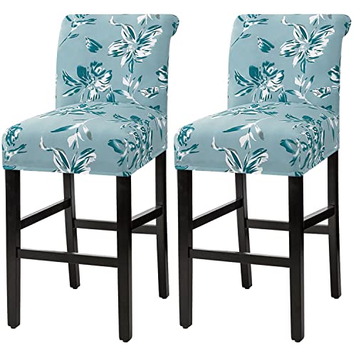 H.versailtex Bar Stool Cover Pub Counter Stool Chair Slipcover For Dining Room Cafe Bar Stool Slipcovers Stretch Floral Removable Washable Bar Stool Seat Covers For Hotel, Ceremony (2 Pack, Aqua) #TOP17