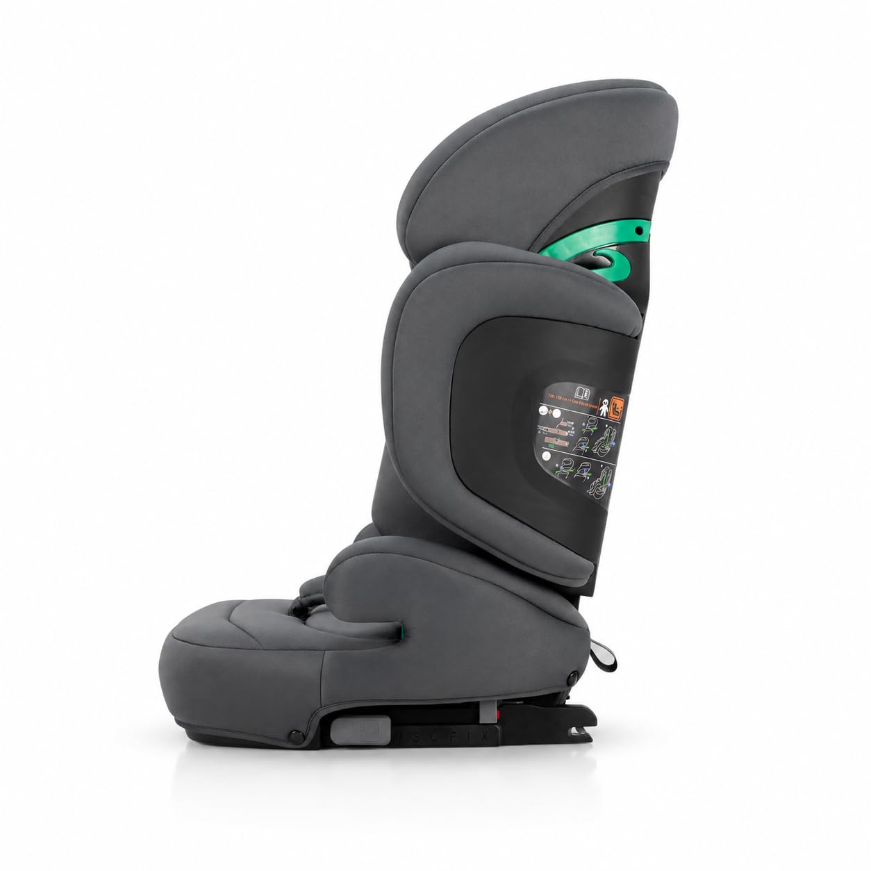 Silla de coche i-Size Isofix 100-150 cm, Homologada ECE R129, protección lateral y cervical, reposacabezas 21 cm, respaldo plegable, alas abatibles, Poe Fix Gris Asalvo