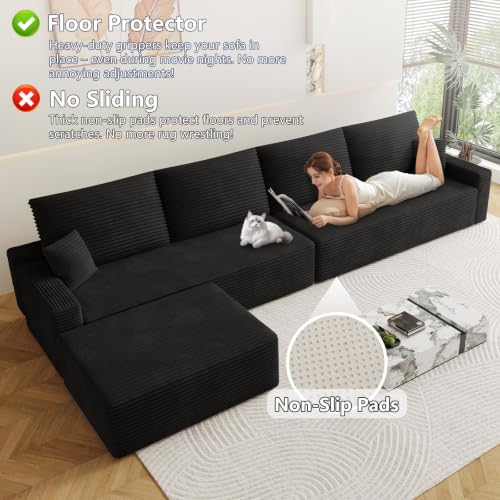 Image of Oversized Modular Sectional Sofa Couch, Large 5 Seater Corner Sofa Modern U Shaped Sectional Couch with Ottoman Cloud Couches for Living Room, Office, Spacious Space, Corduroy, No Assembly, Black
