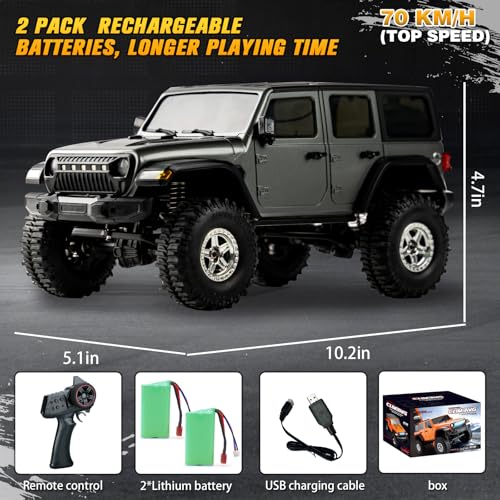 Image of Mostop RC Rock Crawler RC Truck 4x4, 1 /18 RC Jeep Off Road Remote Control Truck with 2 Batteries & Light, 3 Speed Proportional Steering RC Crawler with 370 Brushed Motor