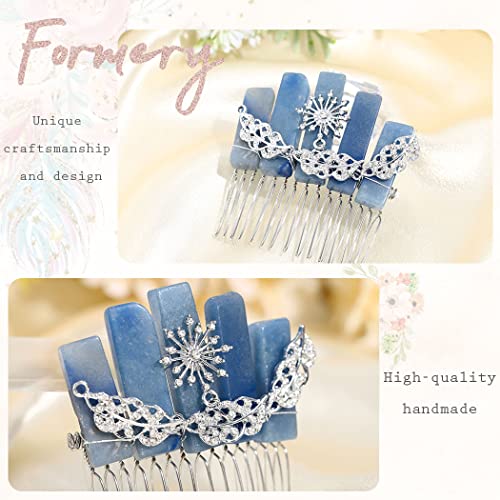Formery Natural Stones Wedding Hair Comb Silver Leaf Rhinestone Quartz Bride Side Comb Star Leaves Blue Aventurine Crystal Hair Accessories For Women And Girls #TOP3