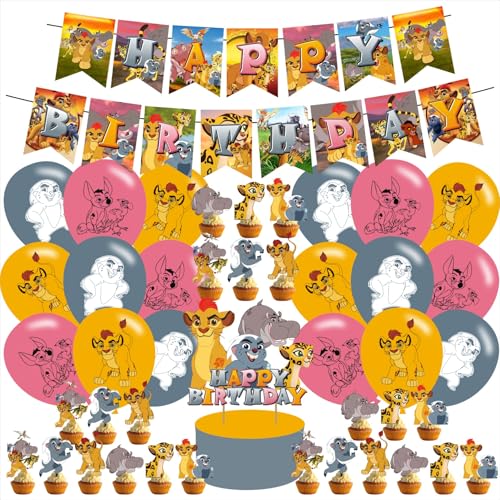 Lion Guard Theme Birthday Party Decorations, Lion King Party Supply Set for Kids with Happy Birthday Banner, 12 Cupcake Toppers,18 Balloons for Lion Guard Party Decorations