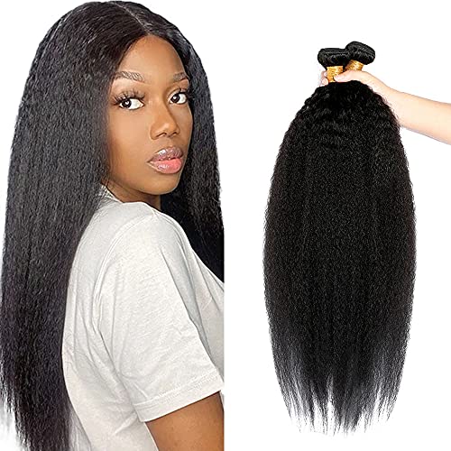 NiegMeag kinky Straight Bundles Human Hair 3 Bundles Yaki Straight Hair Bundles 8A 100% Unprocessed Straight Virgin Hair 22 22 22 Inch Brazilian Hair Weave Extensions Cheap Bundles Natural Color