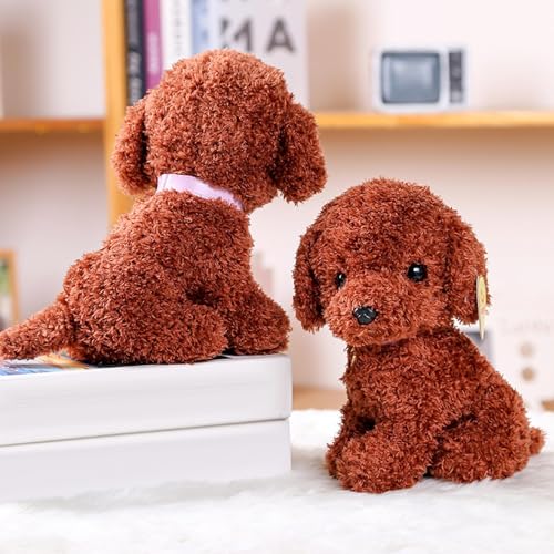 Lunaobrik Plüsch Hund Puppe | Weiches Braun Lockiges Haar Dekoration Kuschelkissen | Plüschtierspielzeug In Form Eines Hundes - Für Jungen Mädchen Studenten Wohnzimmer Schlafzimmer