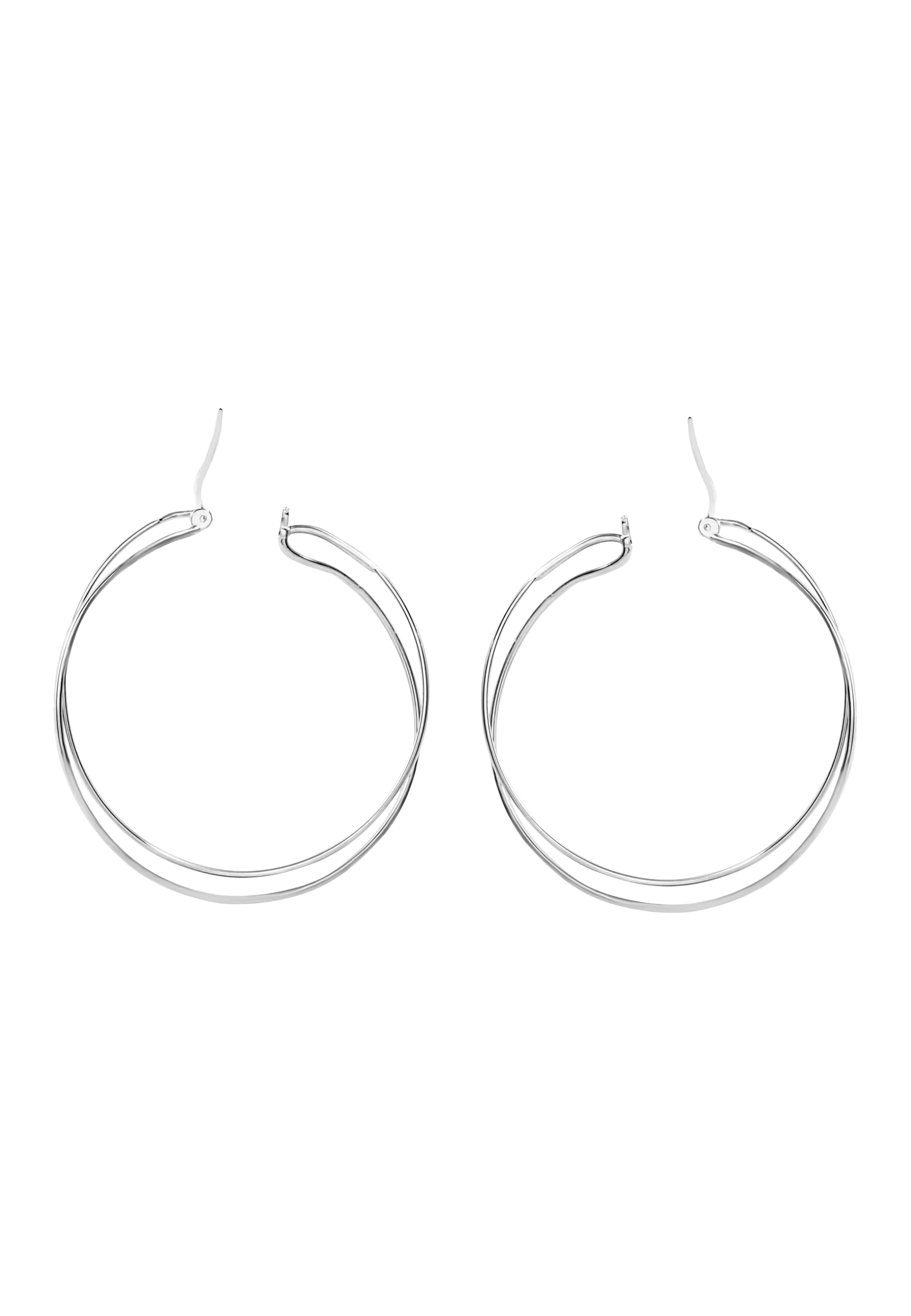 Breil, Collezione Lightline, Orecchini Donna a Doppio Cerchio in Acciaio Lucido, Chiusura a Baionetta, 45 x 42 mm, Idea Regalo Donna