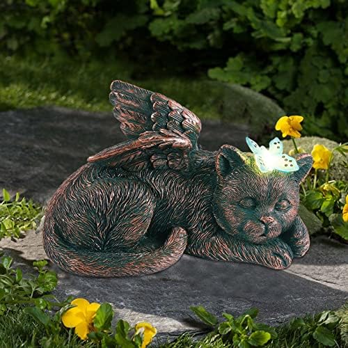 Qeeman Cat Memorial Gifts, Pet Angel Garden Solar Light Cat Memorial Stones for pet Memorial Gifts and pet Loss Gifts, Ideal Gifts for Mother's Day
