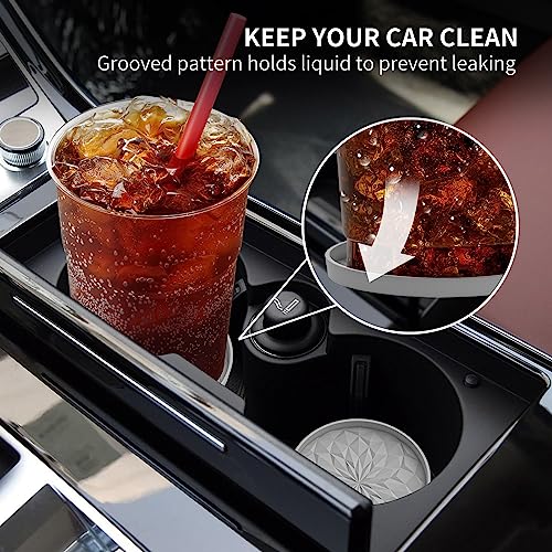 Image of ME.FAN Car Cup Coaster [4 Pack] Silicone Car Coasters /Cup Mats - 2.75In Universal Non-Slip Recessed Car Interior Accessories - Car Cup Holder Insert Coasters Light Grey