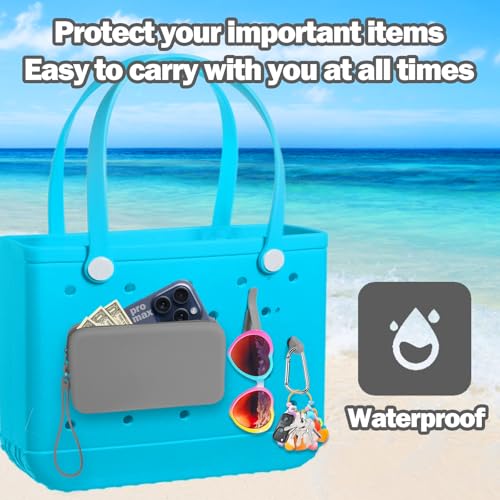 Image of Mity rain Silicone Wallet for Bogg Bag Phone Holder, Accessories Set for Bogg Bag Contain 2PCS Key Holder and a Large Capacity Silicone Zipper Bag for Beach Bags Tote Bag (Dark Gray)