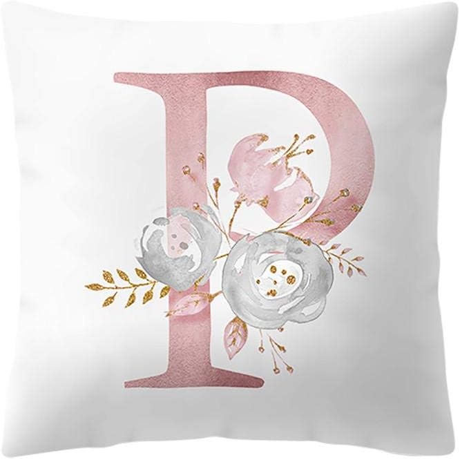 Amaone Cushion Cover 45cm x 45cm/18x18 Inches - Pillow Cases Square Letter Alphabet Flower Print Sofa Waist Chair Home Office Bar Car Decor Decorative Throw Pillowcase Protectors With Zipper