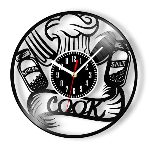 Bon Appetit Kitchen Chef Vinyl LP Record Wall Clock | For Kitchen Restaurant Dining Room, Battery