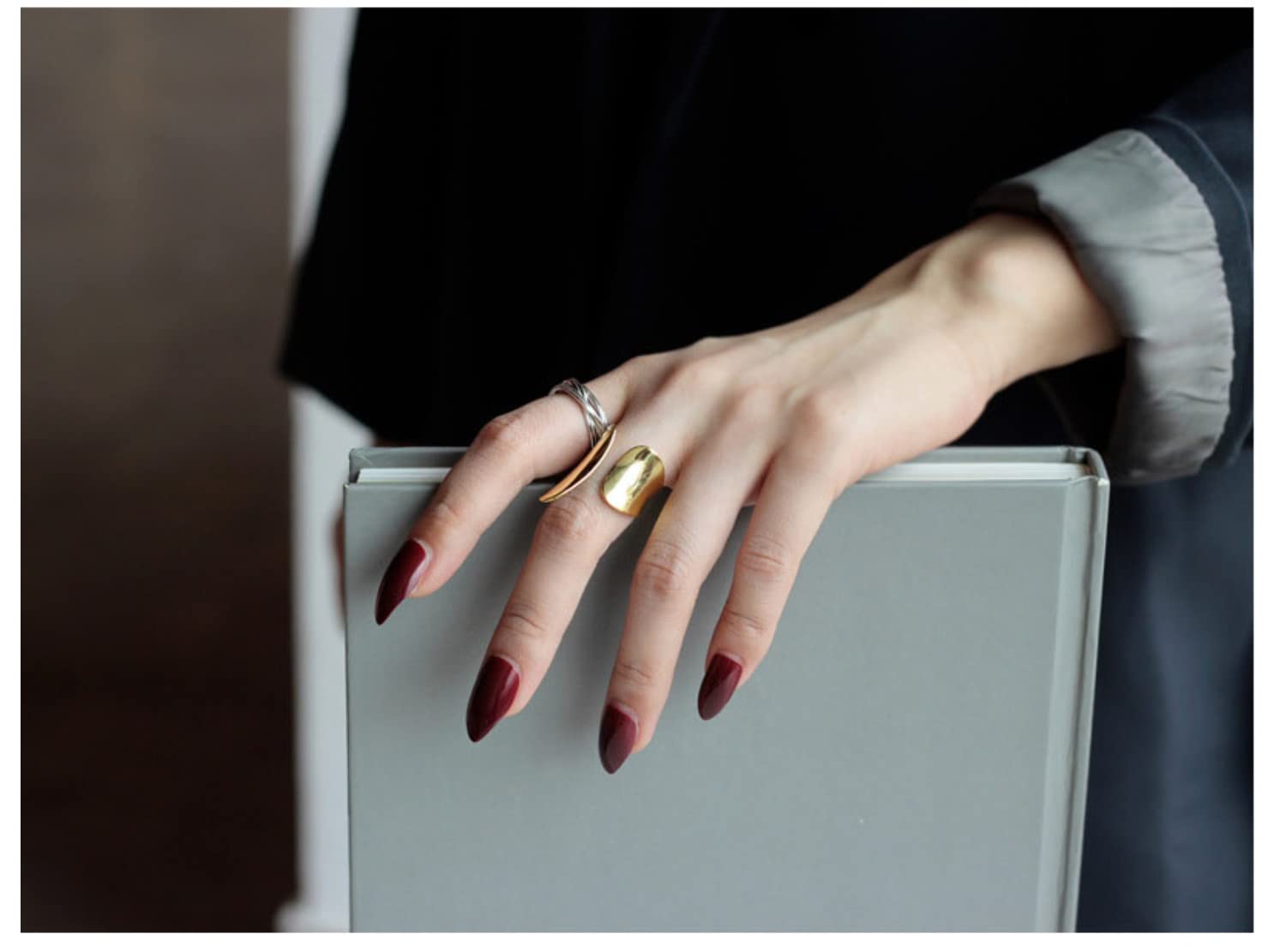 Anillo De Apertura De Superficie Lisa Hipérbole De Moda De Plata De Ley 925 Auténtica para Mujer, Joyería Fina para Fiesta De Boda
